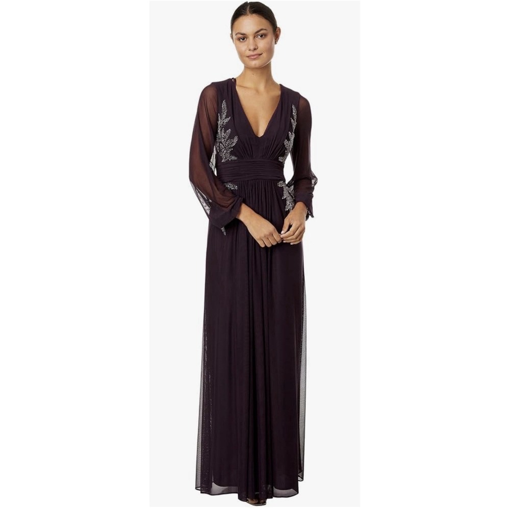 Betsy And Adam Long Evening Gown Purple Embellished  Size 10